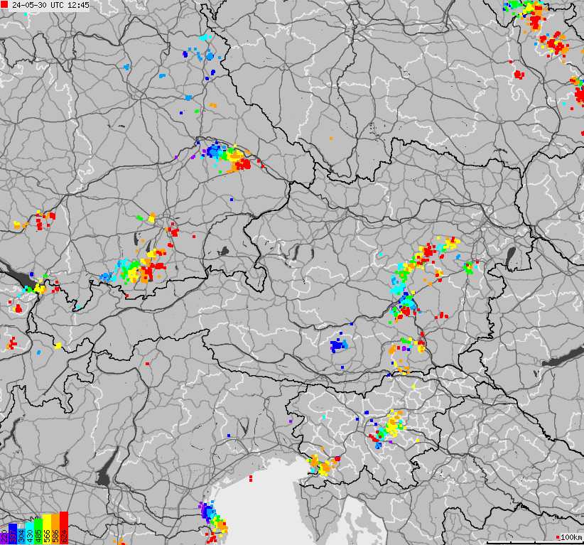 Map of lightnings across Austria