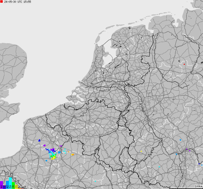 Map of lightnings across Belgium, Luxembourg, Netherlands