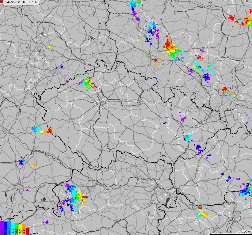 Map of lightnings across Czech Republic