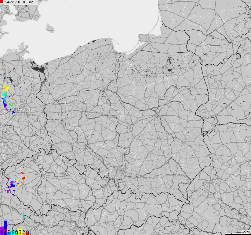 Map of lightnings across Poland