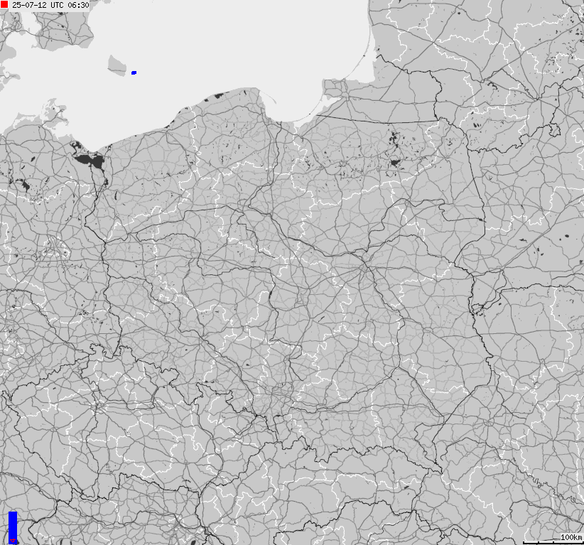 Mapa wyładowań atmosferycznych na obszarze Polski