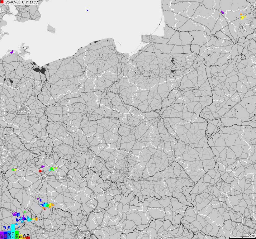 Map of lightnings across Poland