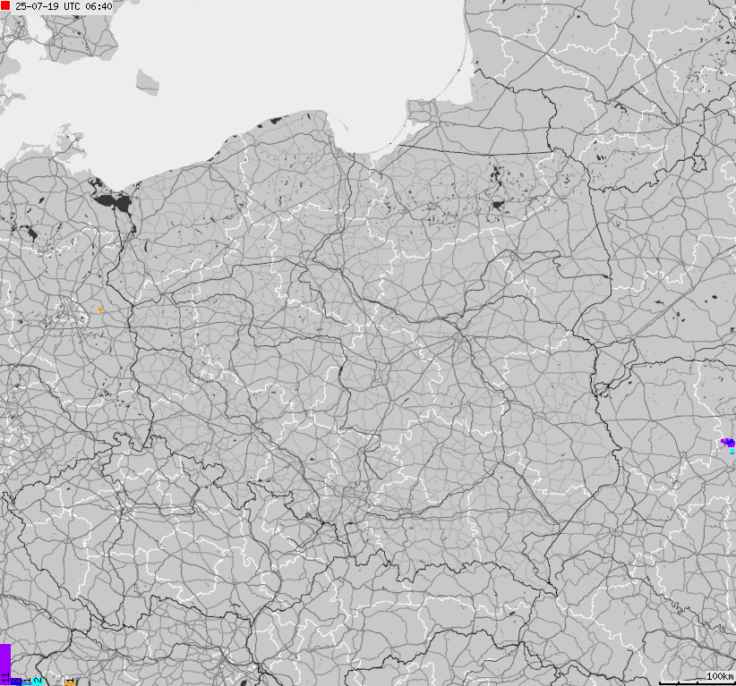 Map of lightnings across Poland