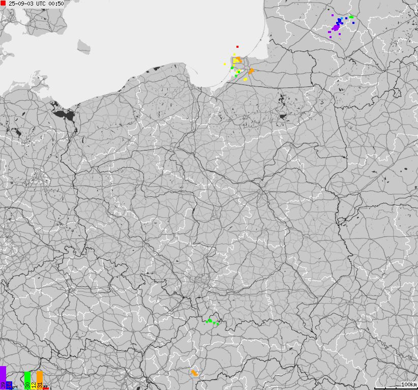 Map of lightnings across Poland