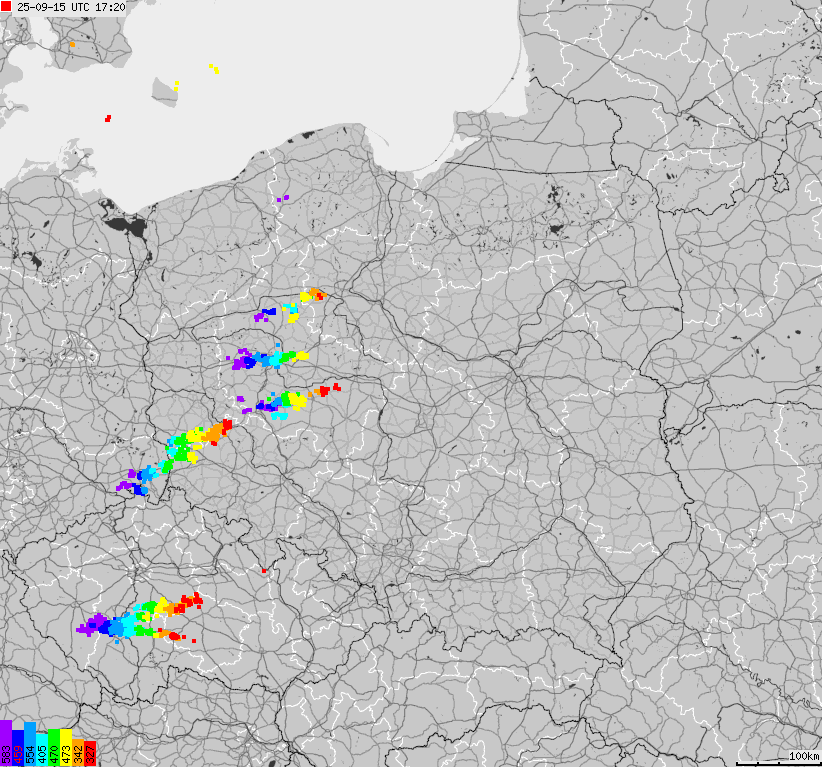 Mapa wyładowań atmosferycznych na obszarze Polski