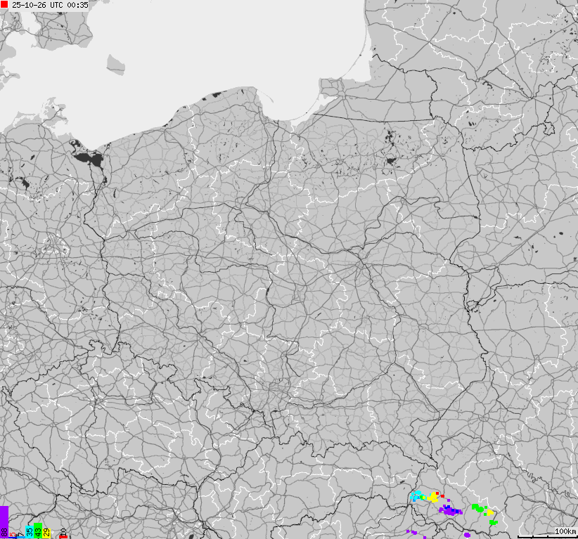 Mapa wyładowań atmosferycznych na obszarze Polski