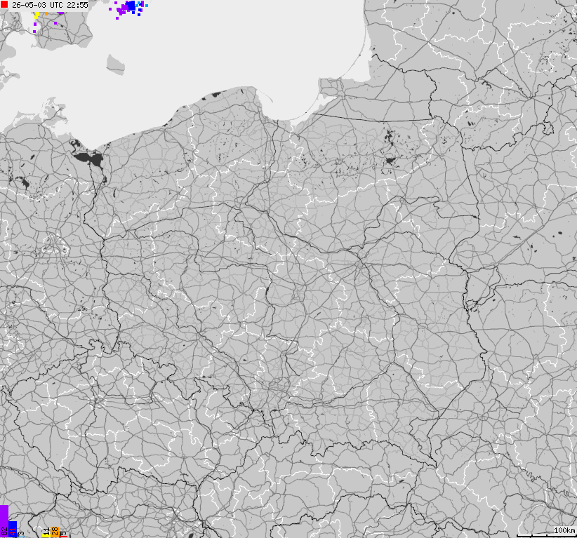 Mapa wyładowań atmosferycznych na obszarze Polski