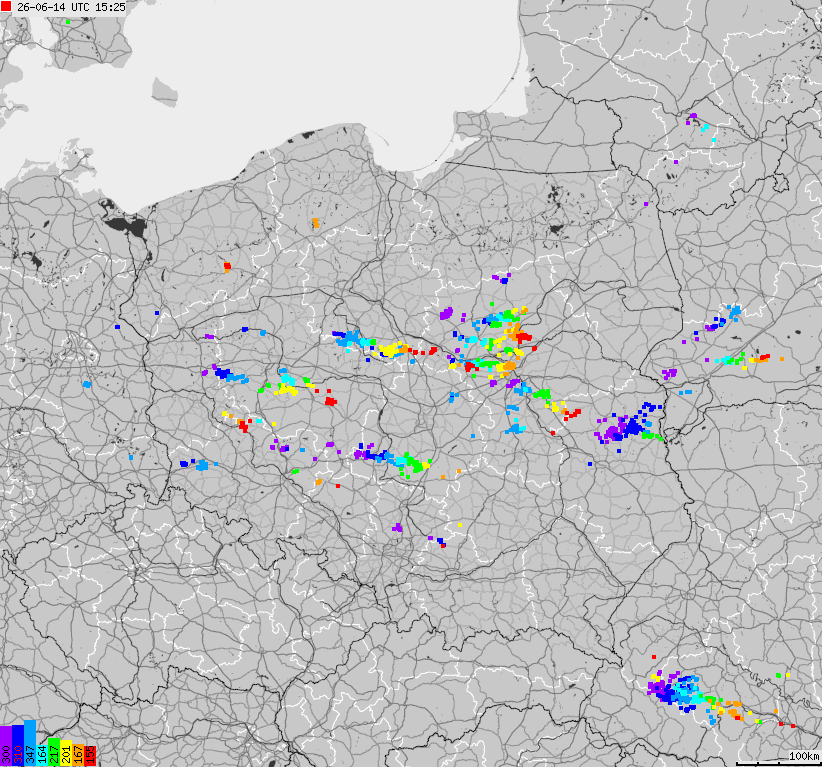 Mapa wyładowań atmosferycznych na obszarze Polski