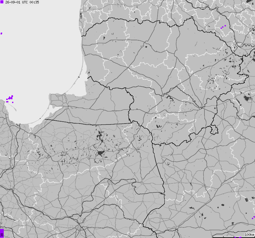 Map of lightnings across Poland
