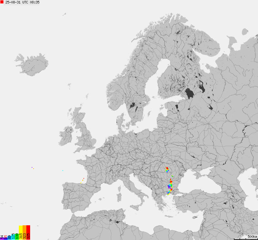 Map of lightnings across Europe
