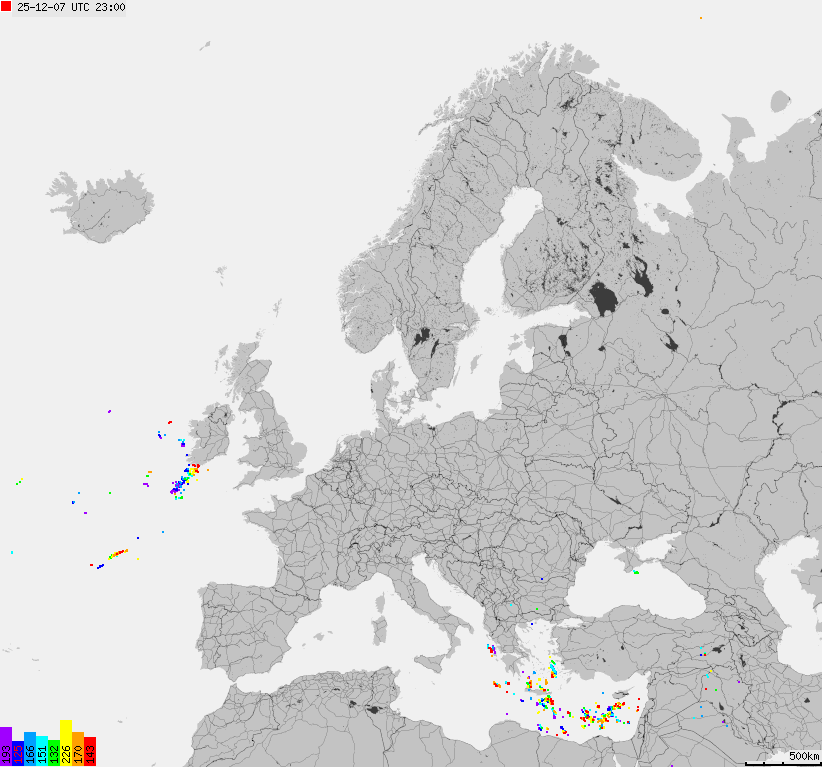 Map of lightnings across Europe