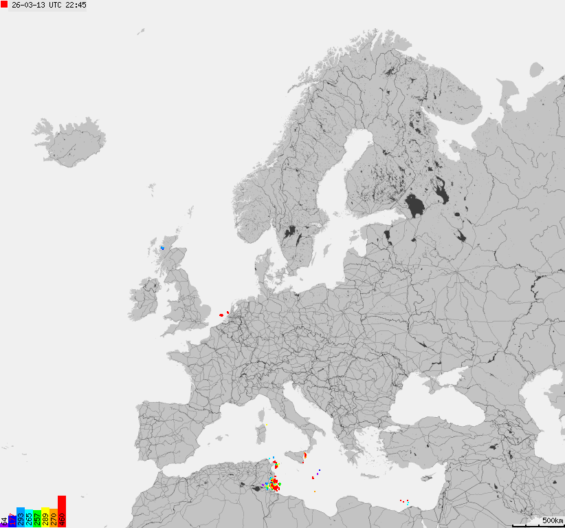 Map of lightnings across Europe