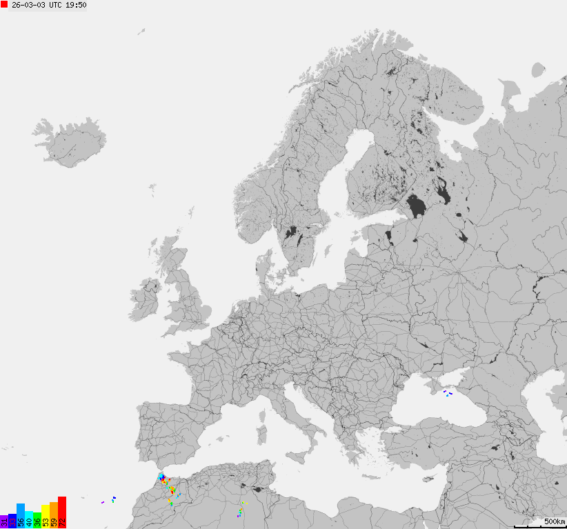 Map of lightnings across Europe