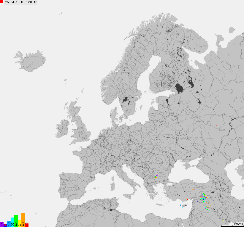 Map of lightnings across Europe