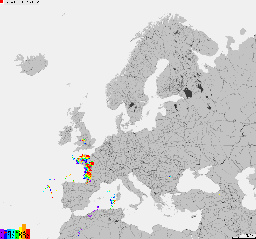 Map of lightnings across Europe