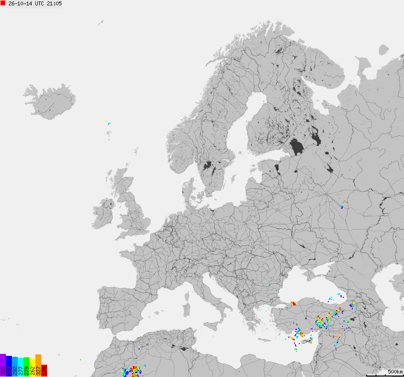 Mapa wyładowań atmosferycznych na obszarze Europy