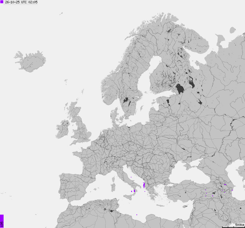 Map of lightnings across Europe