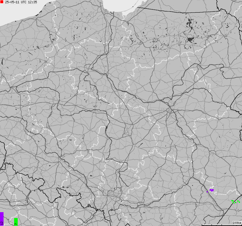 Mapa wyładowań atmosferycznych na obszarze Polski