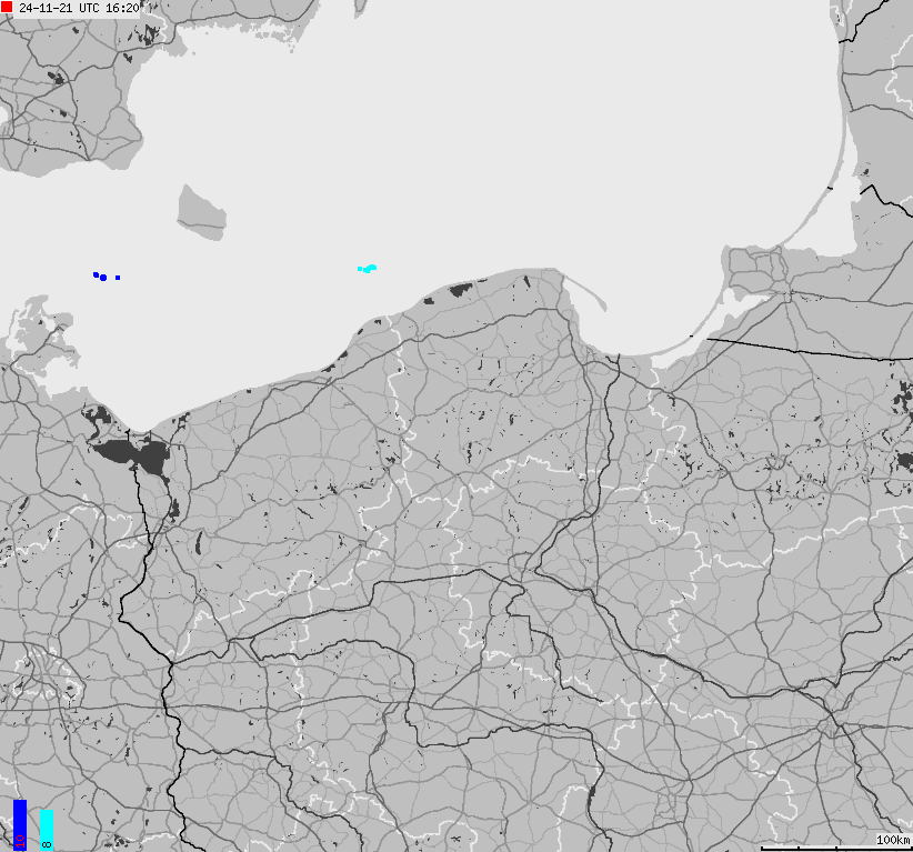 Mapa wyładowań atmosferycznych na obszarze Polski