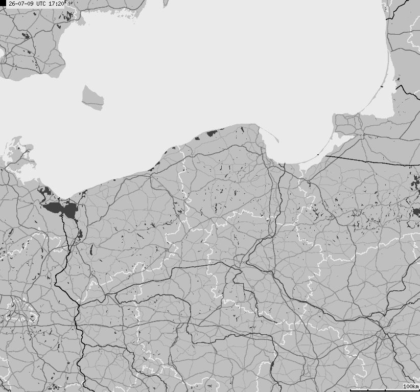 Mapa wyładowań atmosferycznych na obszarze Polski