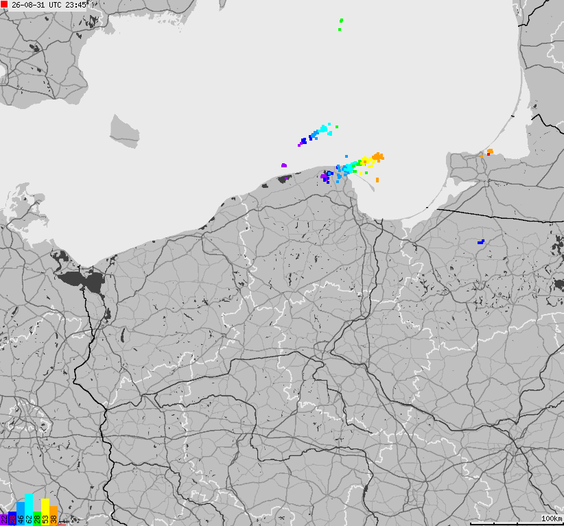 Mapa wyładowań atmosferycznych na obszarze Polski