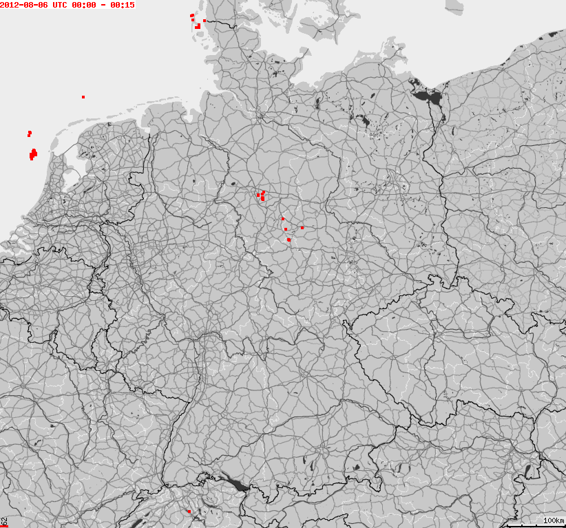 Mapa Niemiec animowana, wyładowania atmosferyczne