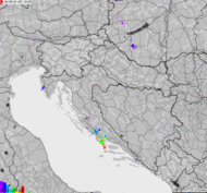 Mapa burzowa Bośni i Hercegowiny, Chorwacji, Słowenii
