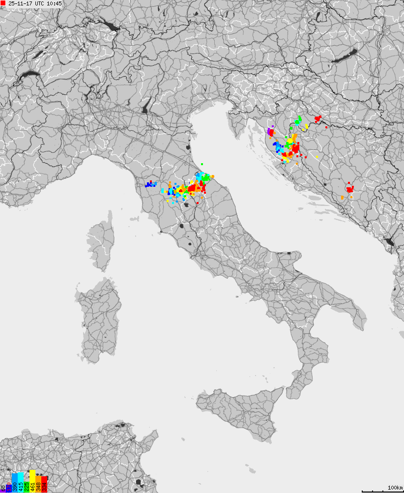Map of lightnings across Italy