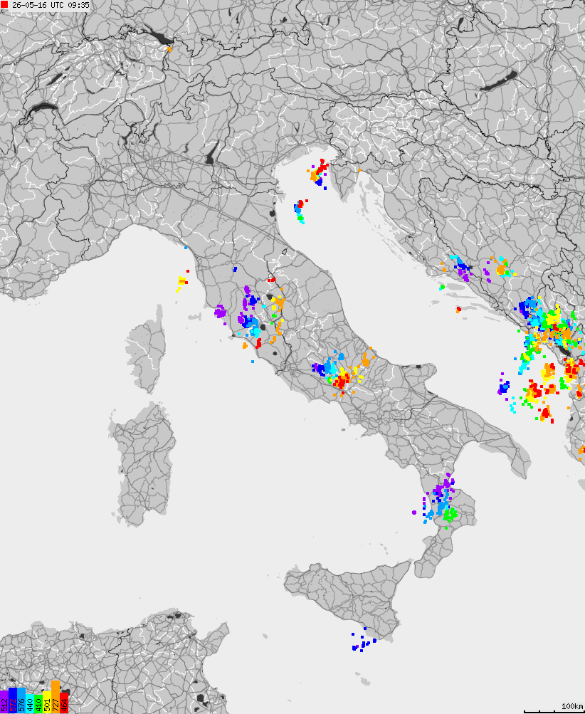 Map of lightnings across Italy