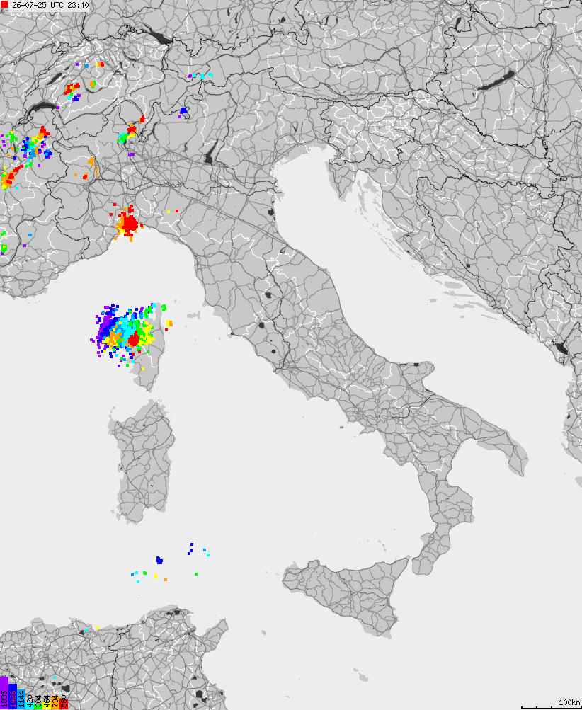 Map of lightnings across Italy