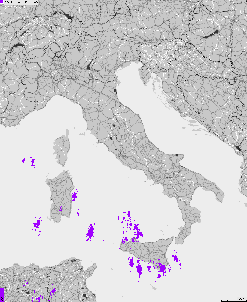Map of lightnings across Italy