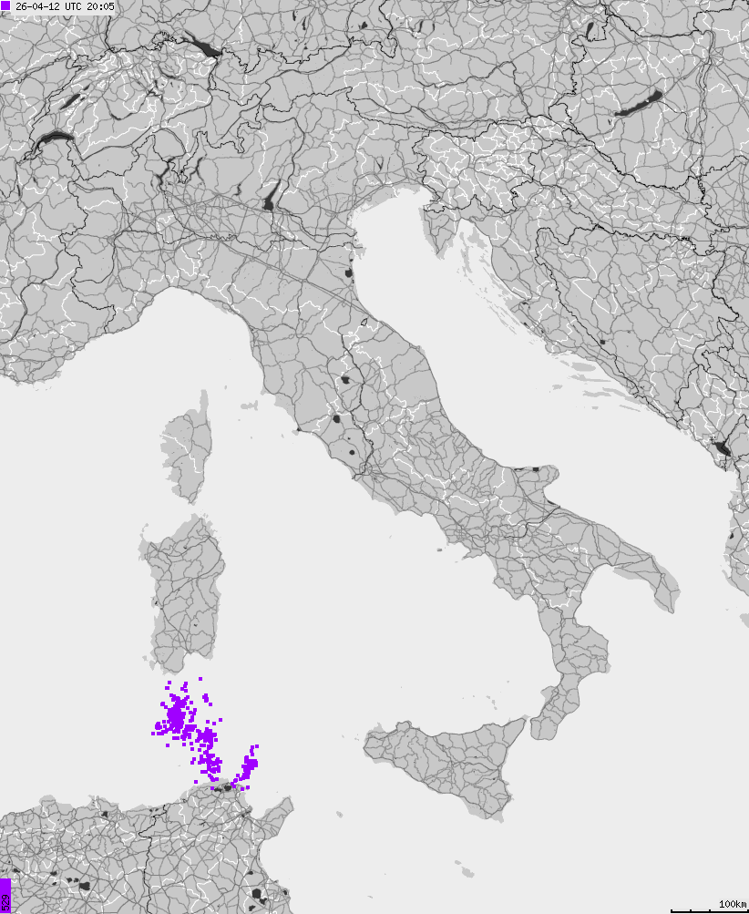 Map of lightnings across Italy