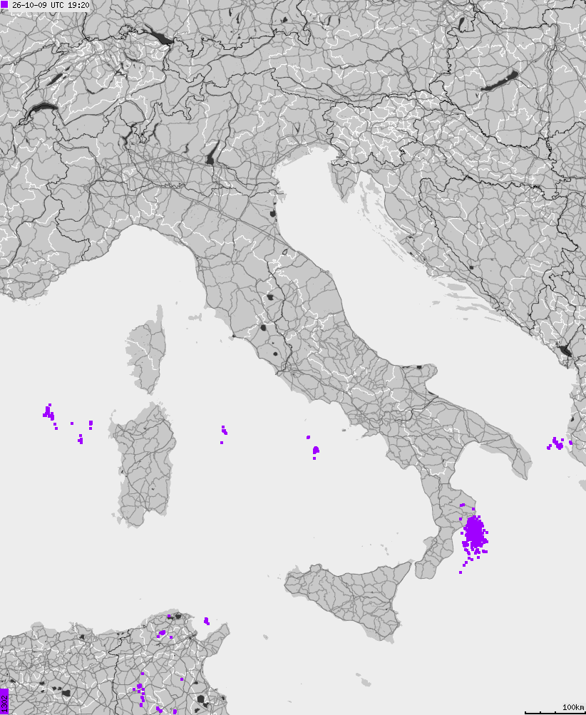 Map of lightnings across Italy