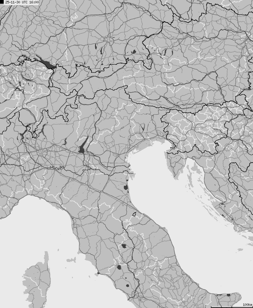 Map of lightnings across Italy