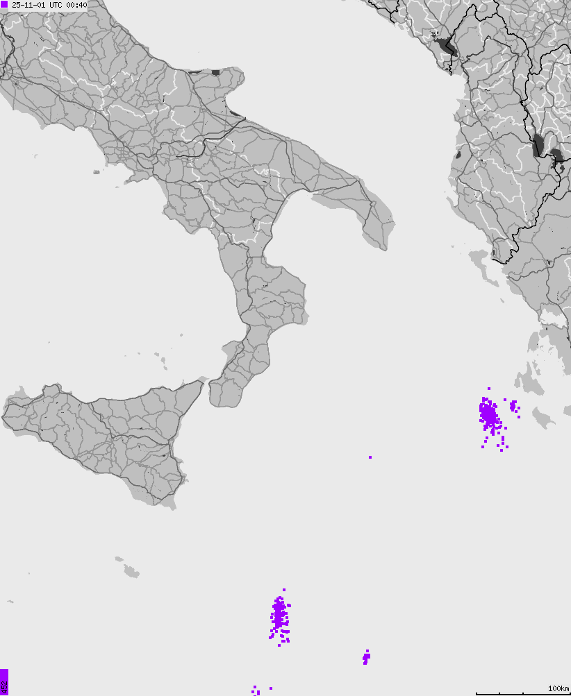 Map of lightnings across Italy