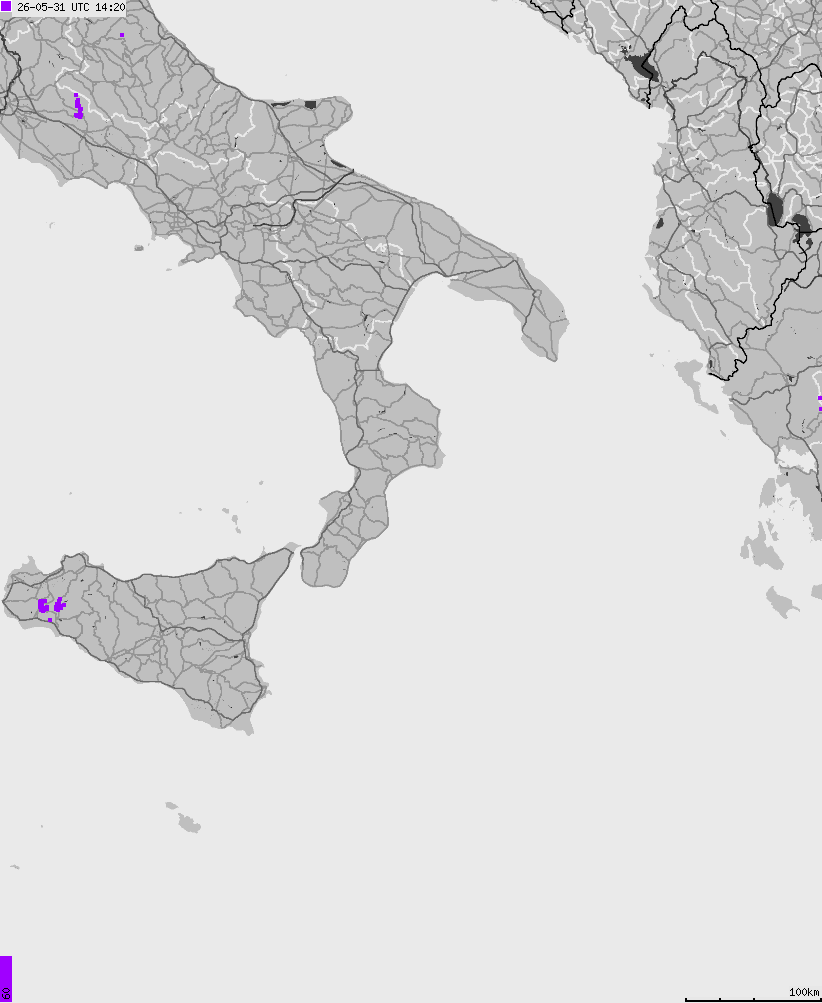 Mapa wyładowań atmosferycznych na obszarze Włoch