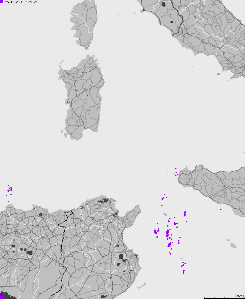 Map of lightnings across Italy
