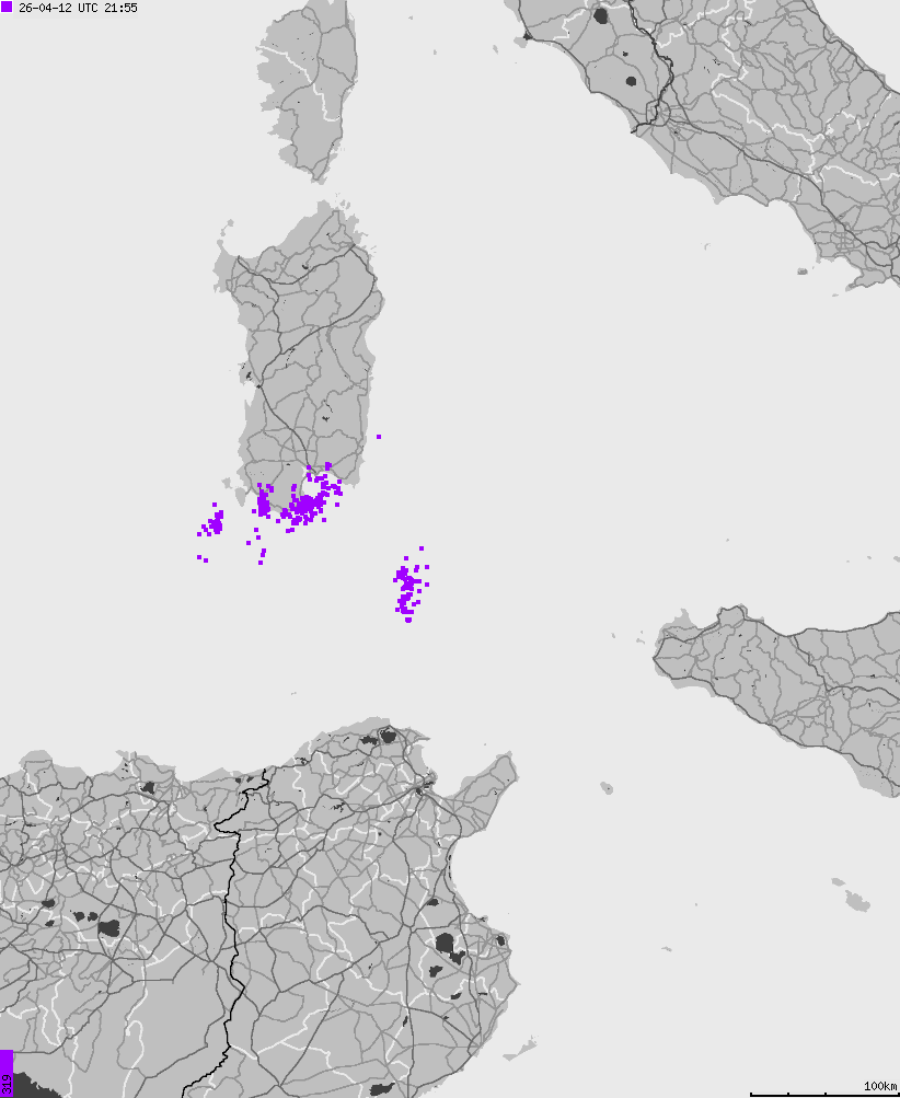 Map of lightnings across Italy