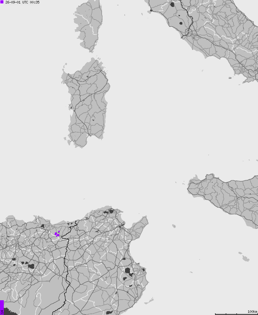 Mapa wyładowań atmosferycznych na obszarze Włoch
