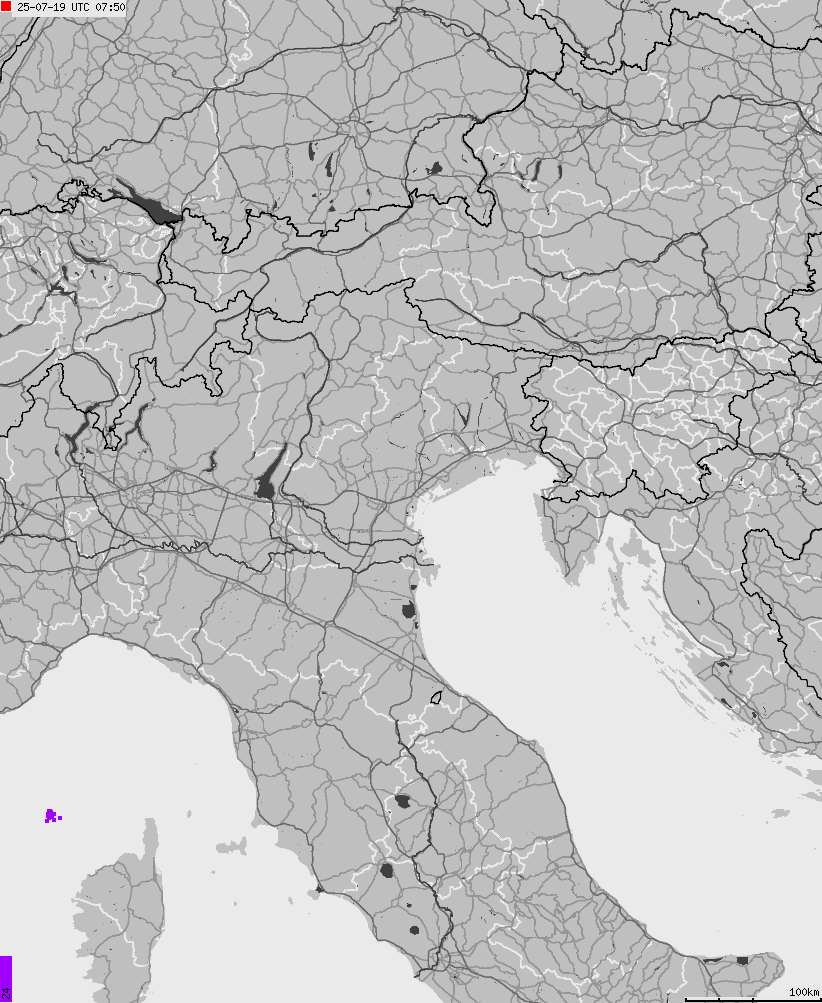 Map of lightnings across Italy