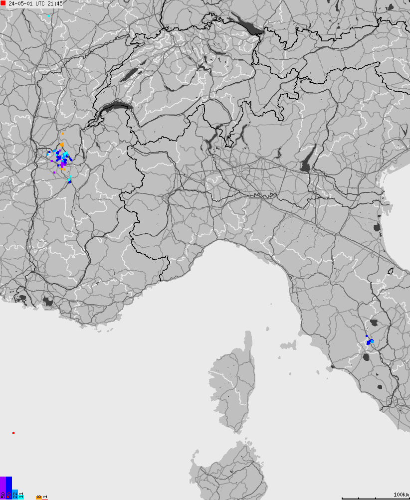 Map of lightnings across Italy