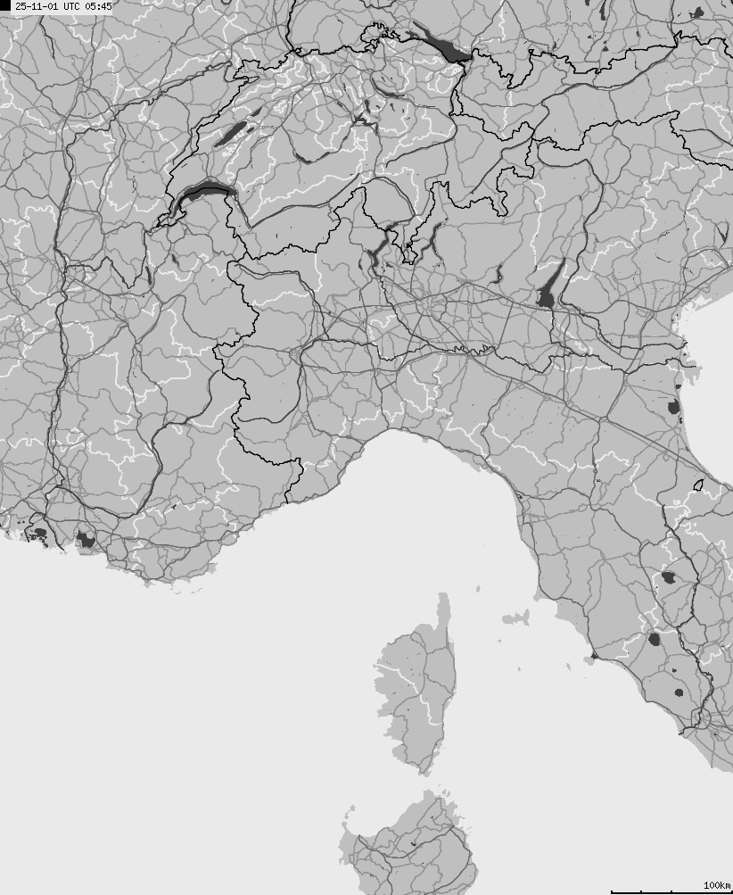 Map of lightnings across Italy