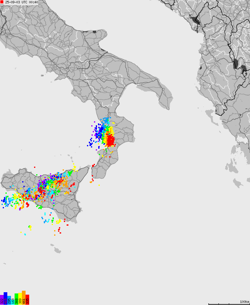 Mapa wyładowań atmosferycznych na obszarze Włoch