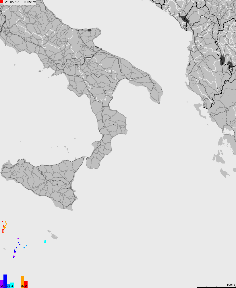 Mapa wyładowań atmosferycznych na obszarze Włoch