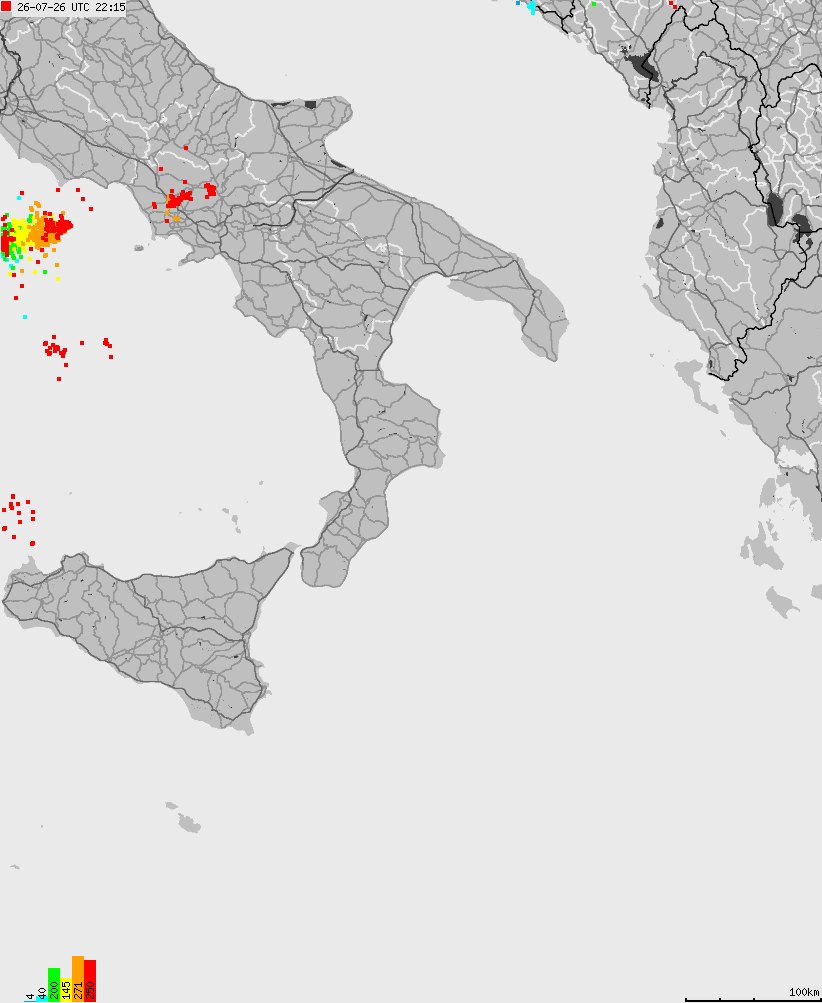 Map of lightnings across Italy