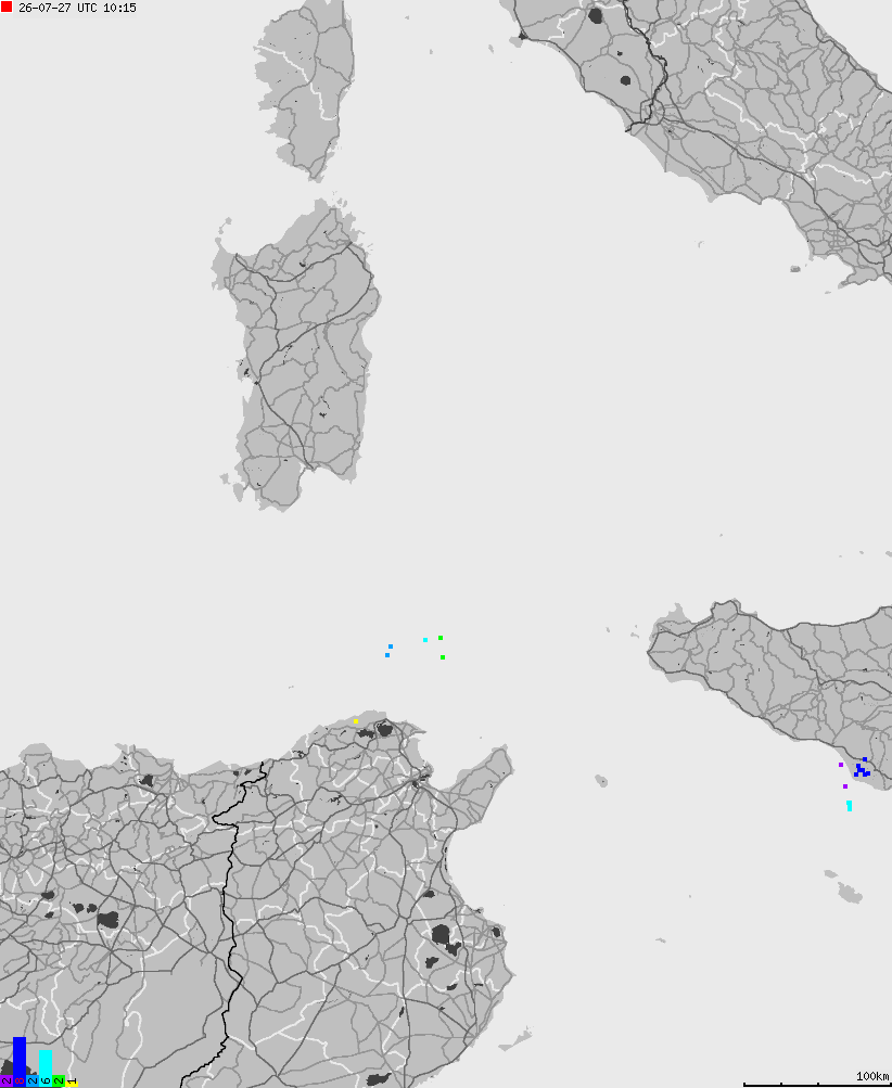 Map of lightnings across Italy