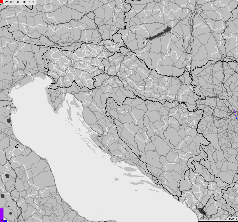 Mapa wyładowań atmosferycznych na obszarze Chorwacji