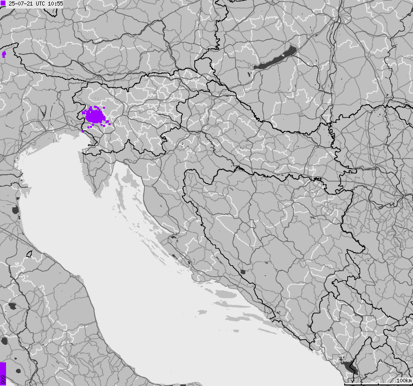 Mapa wyładowań atmosferycznych na obszarze Chorwacji