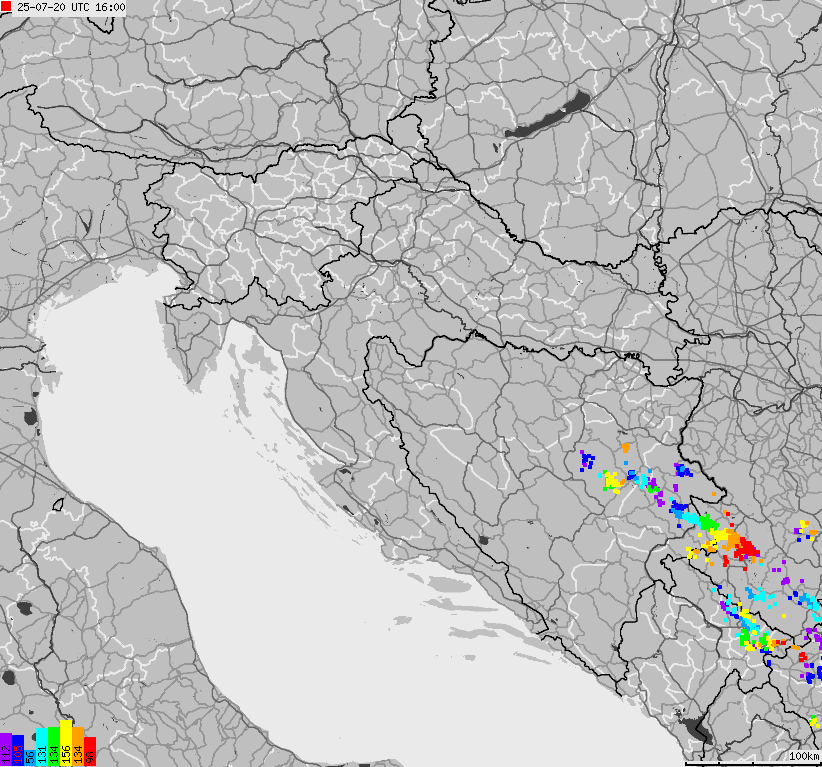 Mapa wyładowań atmosferycznych na obszarze Słowenii