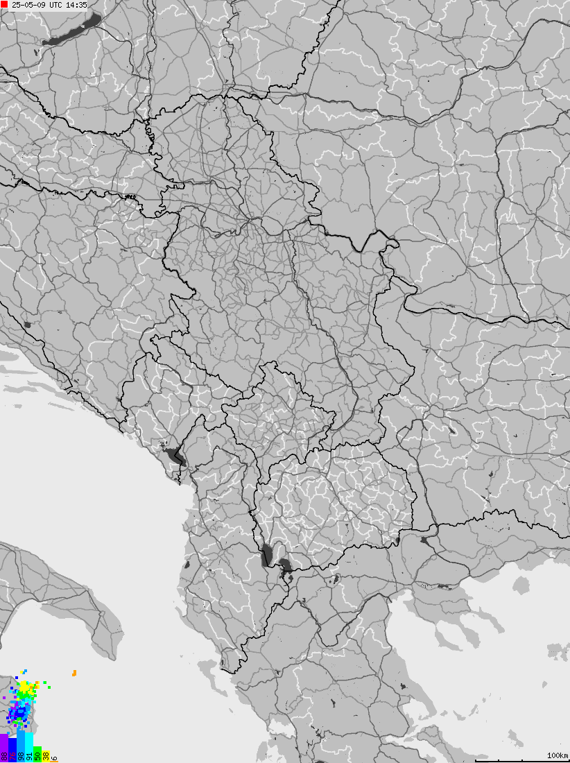 Map of lightnings across Albania, Kosovo, Montenegro, Northern Macedonia, Serbia